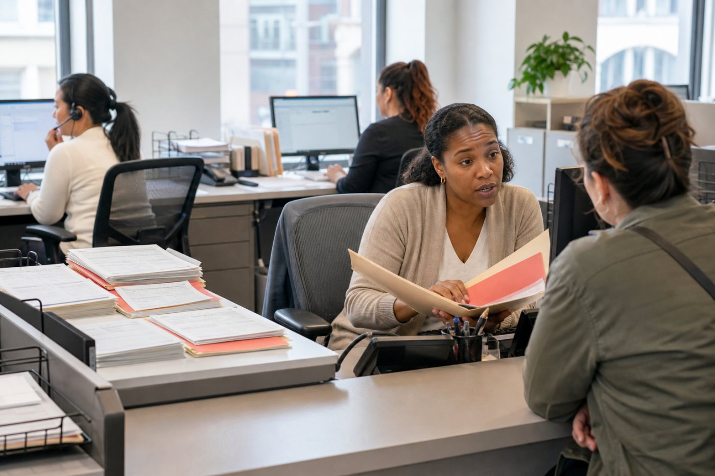Des tâches documentaires et répétitives sont assistées par l’IA, tandis que la coordination et les exceptions restent confiées à une employée.