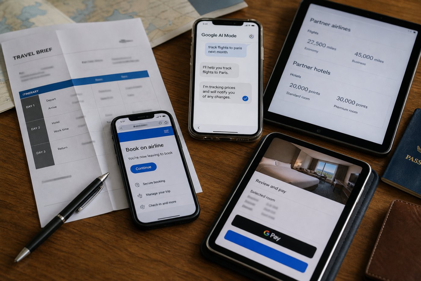 Google AI Mode trennt Reiseplan, Flugpreisalarm, Meilenvergleich und Hotelabschluss nach ihrem jeweiligen Funktionsumfang.