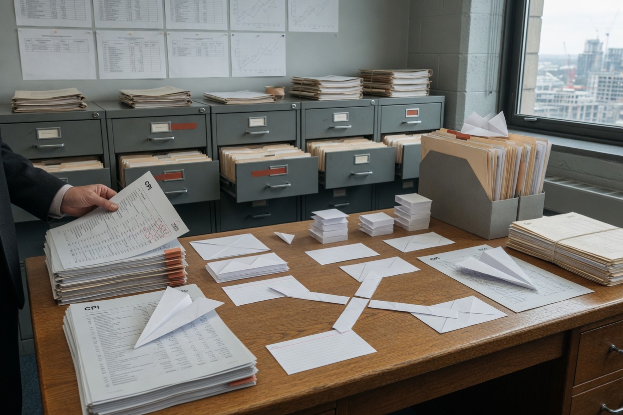 Economist reviewing May 2026 CPI printed reports on desk