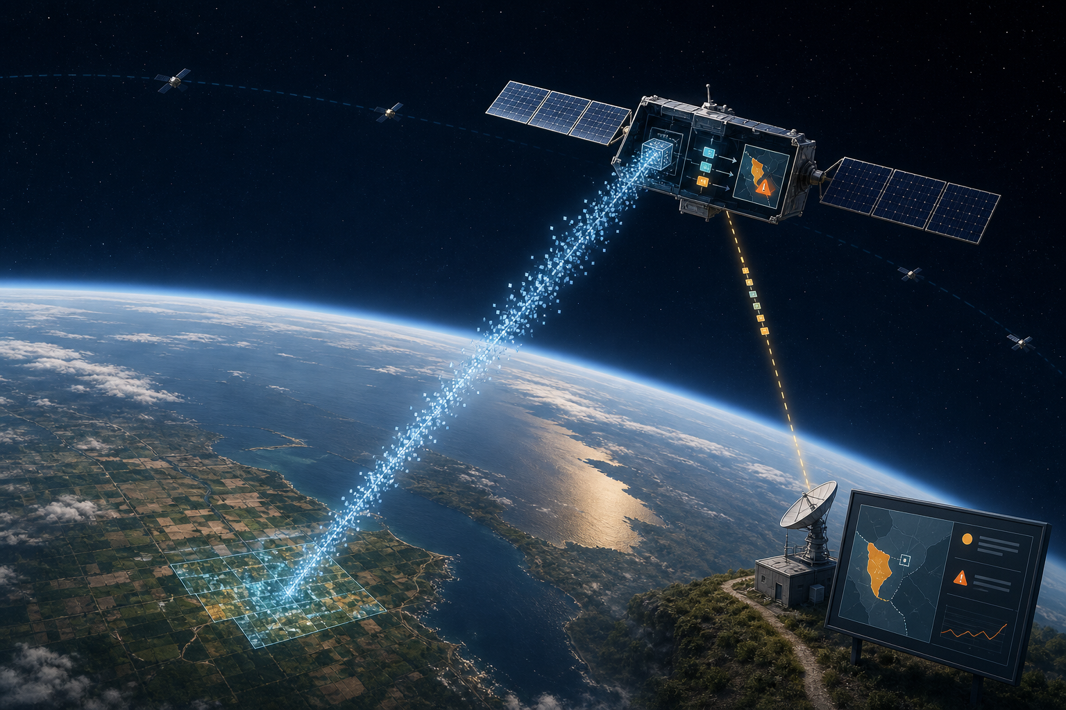 Onboard AI processing workflow from an Earth observation signal to a ground station
