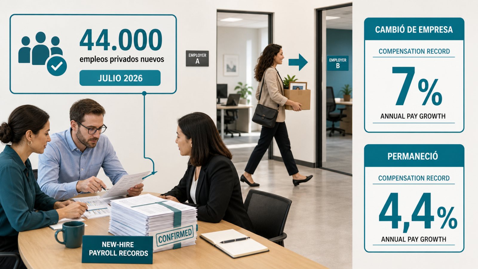 La contratación privada se frena, pero cambiar de empleo paga un 7% más