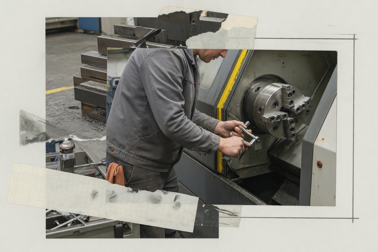 CNC operator loading a metal component into the machine