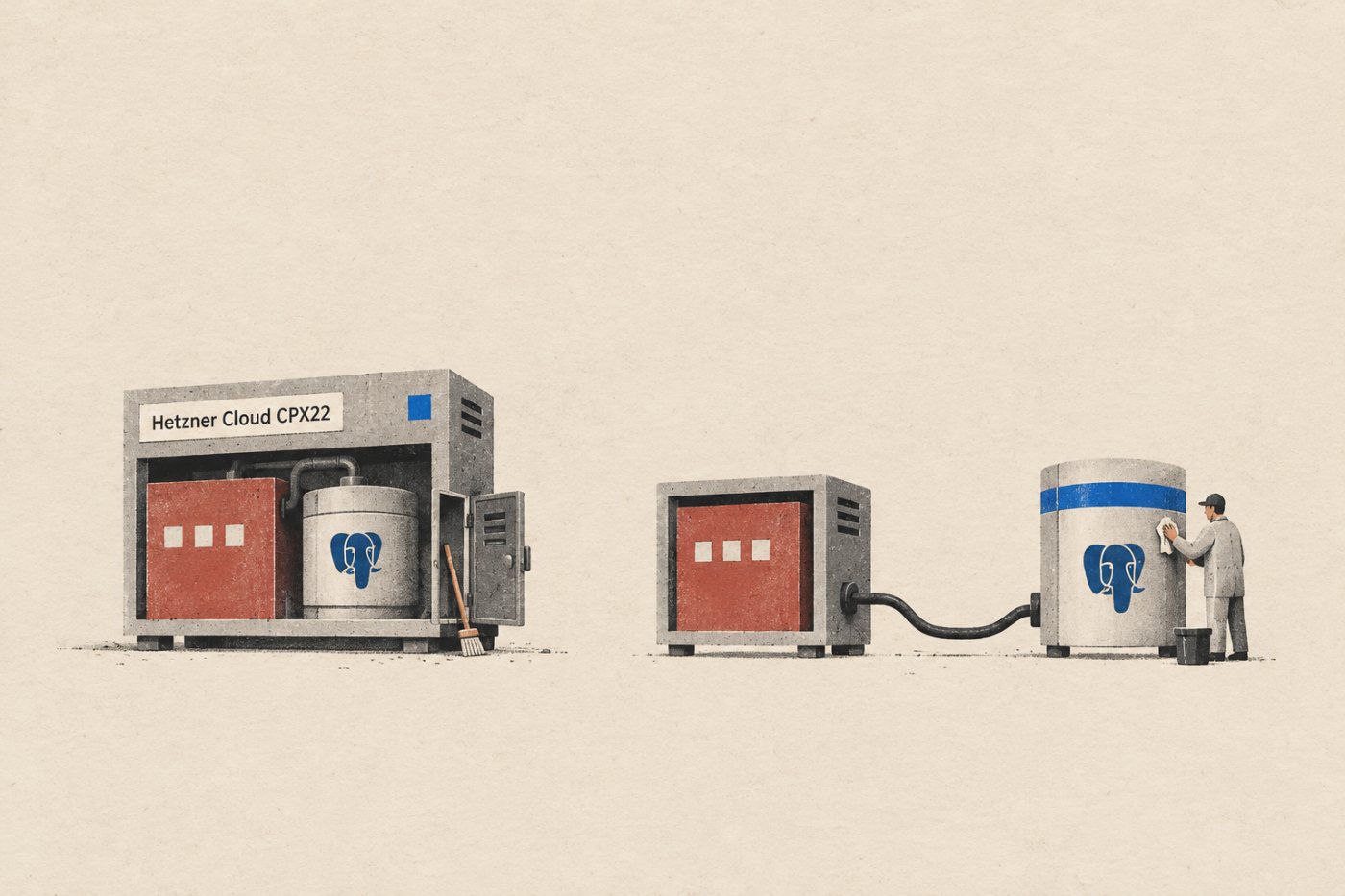Hetzner počítá s vlastní správou PostgreSQL na serveru, zatímco DigitalOcean nabízí samostatně placenou spravovanou databázi.