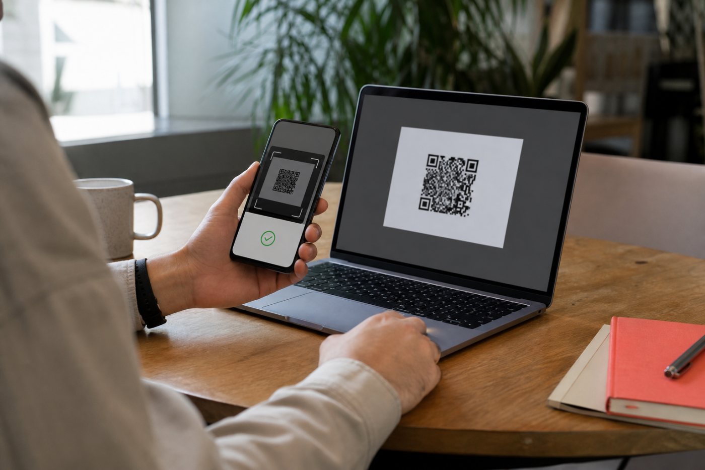 A phone approves nearby computer sign-in through a passkey QR and Bluetooth proximity flow.
