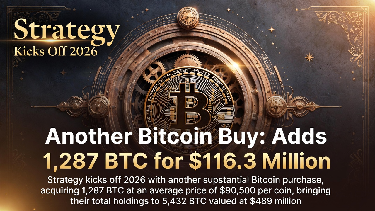 Strategy Kicks Off 2026 with Another Bitcoin Buy: Adds 1,287 BTC for $116.3 Million