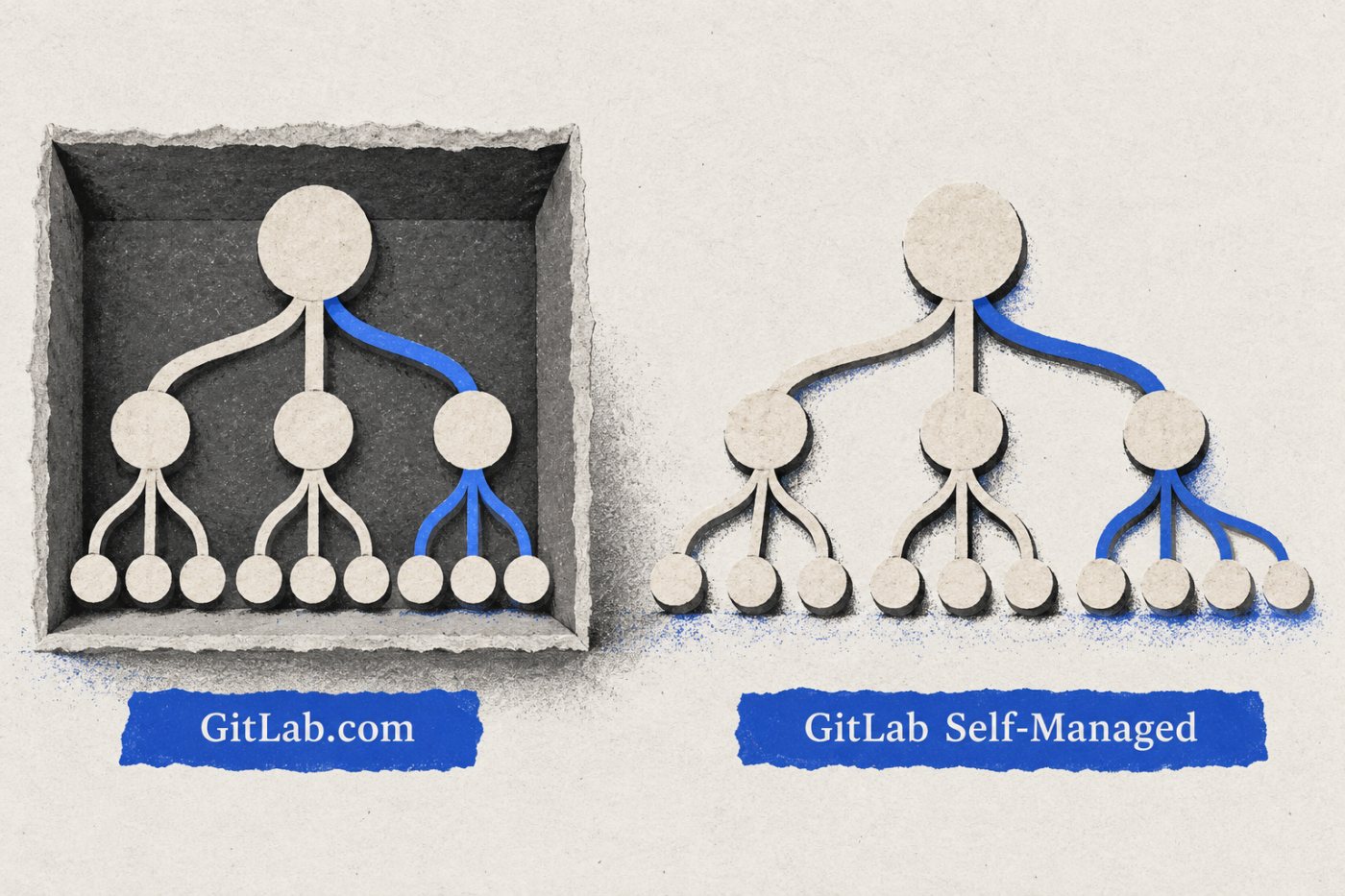 A GitLab.com privát csoportjának létszámkorlátja és a GitLab Self-Managed külön üzemeltetési modellje.