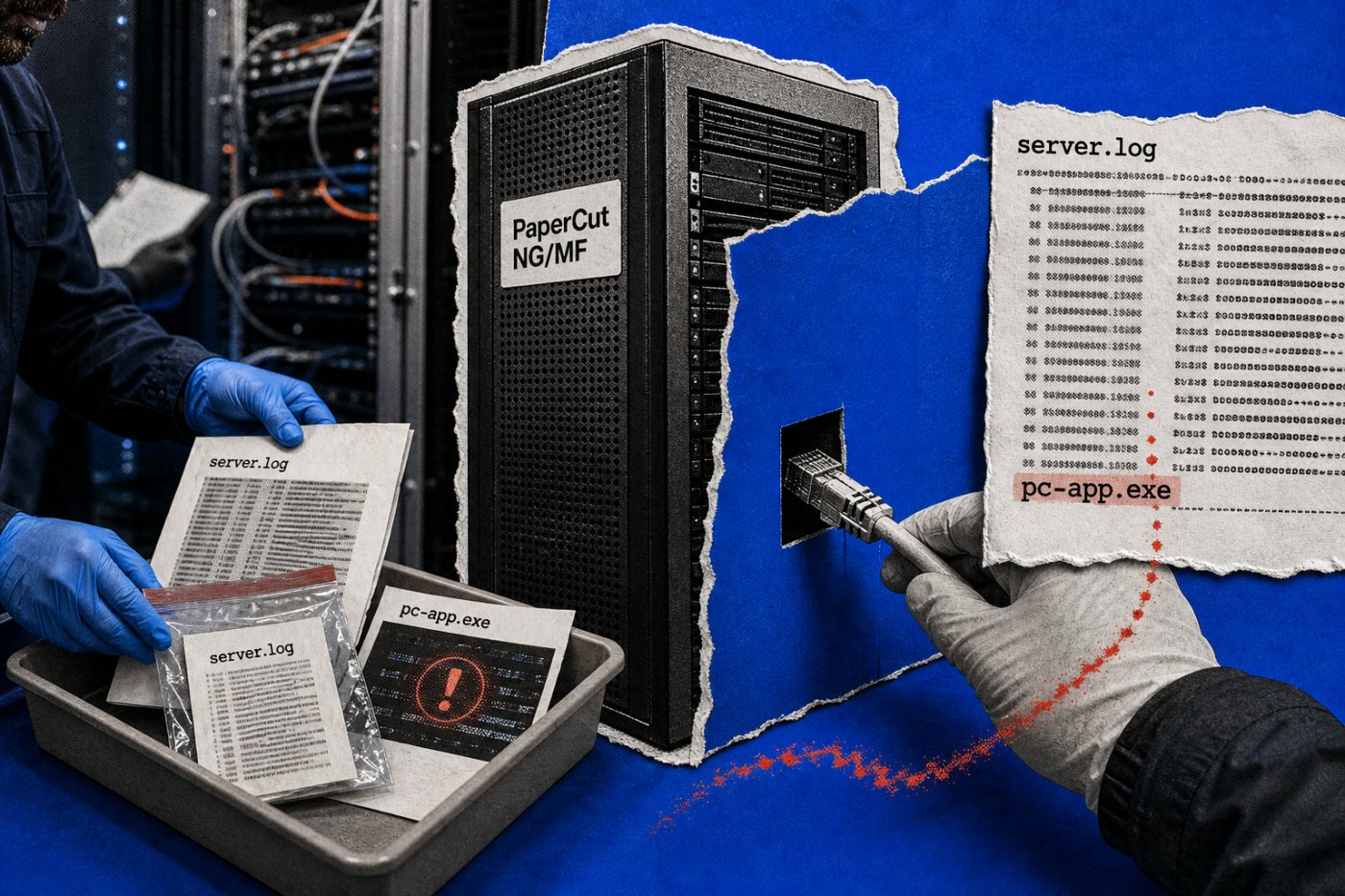 PaperCut server کے logs اور endpoint alerts محفوظ کرکے مشکوک pc-app.exe سرگرمی پر incident response شروع کیا جا رہا ہے۔
