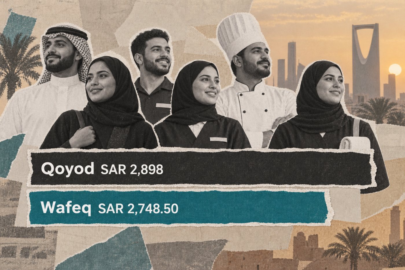 مقارنة تكلفة قيود وWafeq السنوية لشركة خدمات افتراضية تدير رواتب ستة موظفين بلا نقطة بيع.