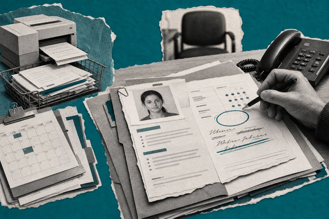 L’automatisation traite les tâches administratives tandis qu’un recruteur reprend une évaluation incertaine avant la décision.