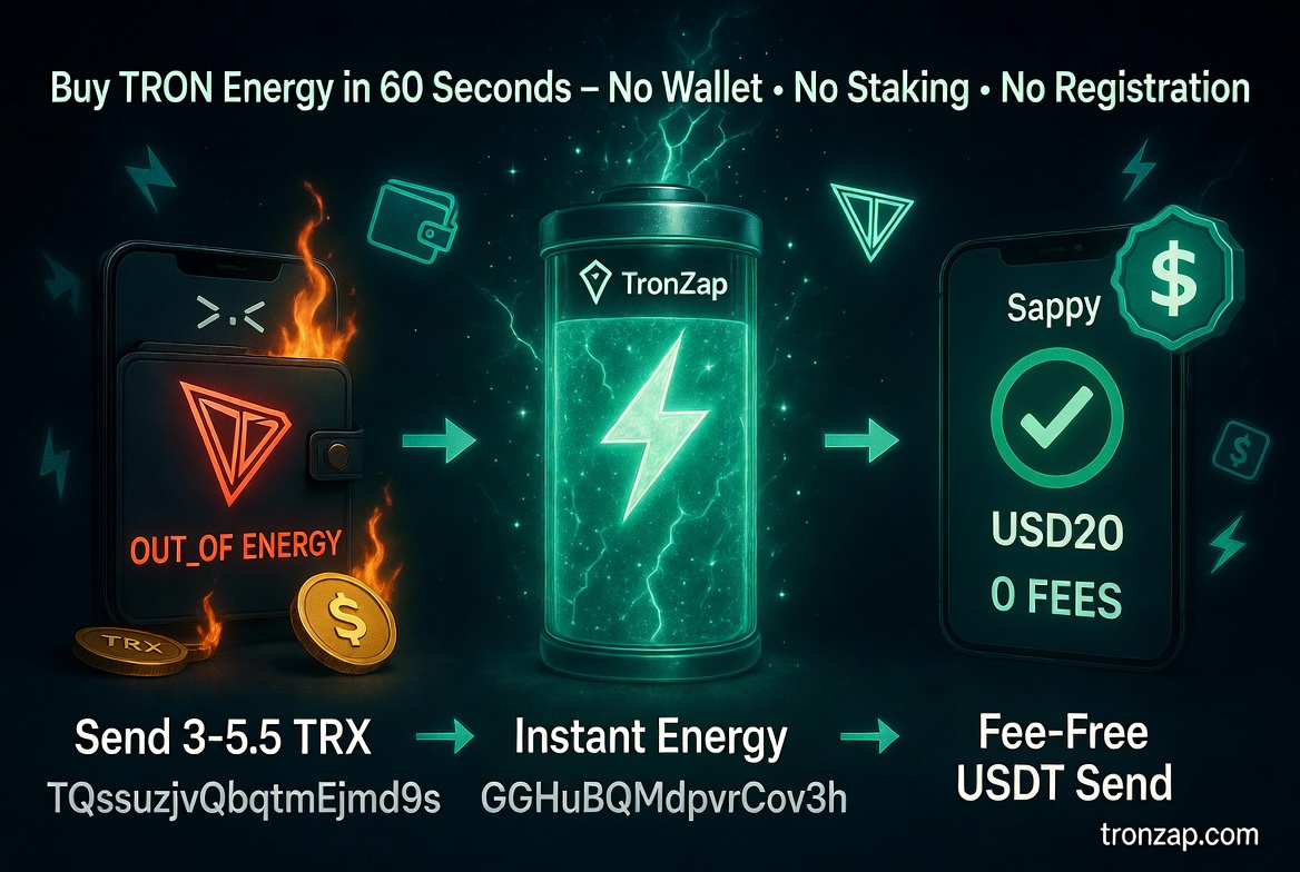 How to Buy TRON Energy Without a Wallet Using TronZap – The Easiest Way to Send USDT (TRC20) Fee-Free
