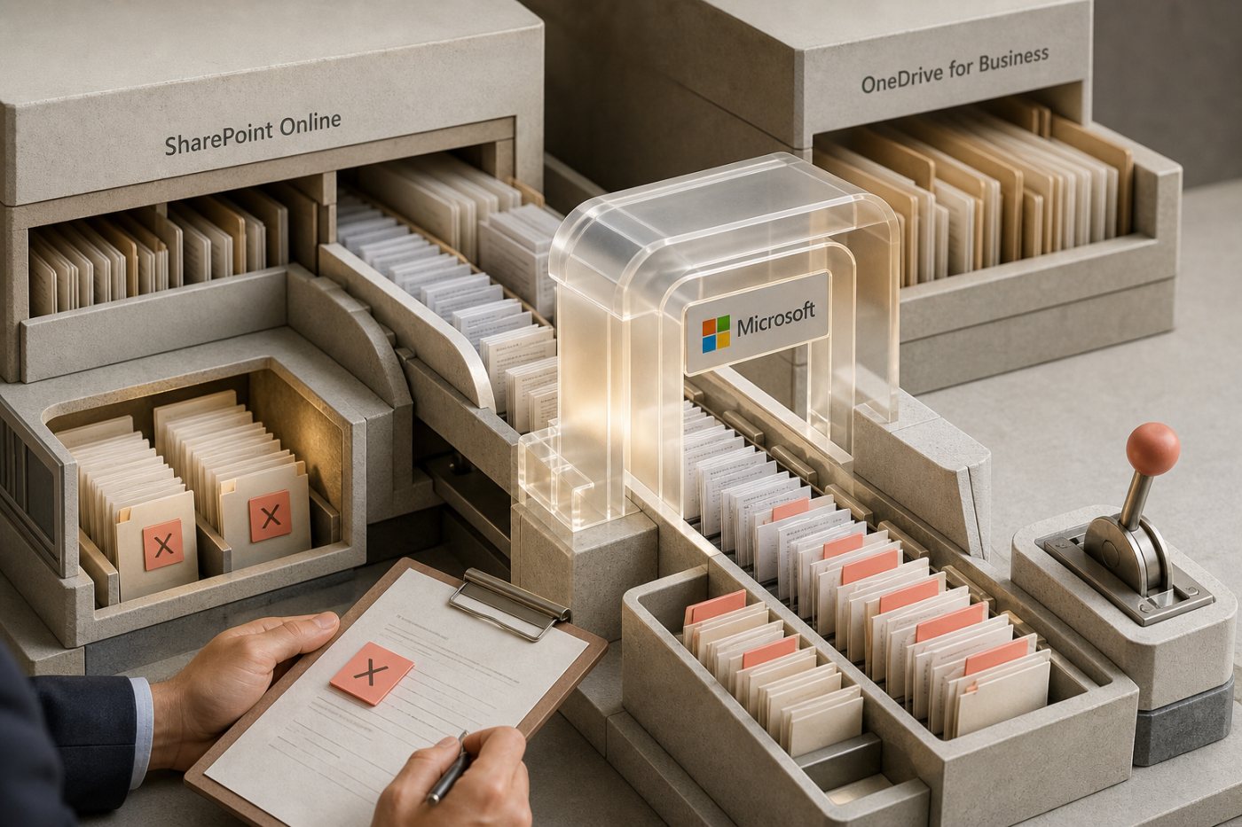 Microsoft Purview автоматически размечает файлы SharePoint и OneDrive, а администратор проверяет исключения перед повышением суточного лимита.