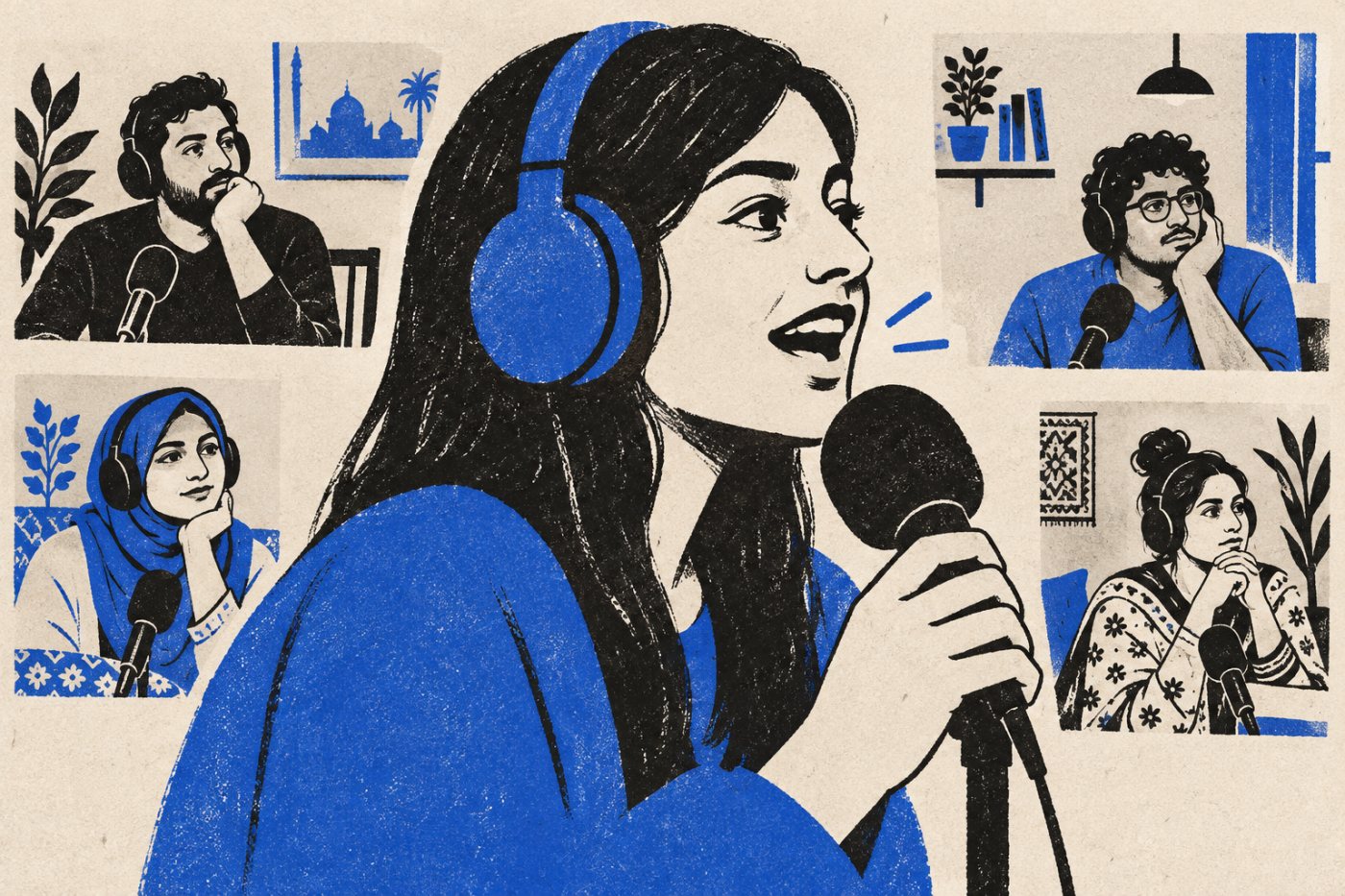 StreamYard کے مہمان مختلف مقامات سے ایک ہی لائیو گفتگو میں شامل ہوتے ہیں اور میزبان ان کی نشر ہونے کی باری طے کرتا ہے۔