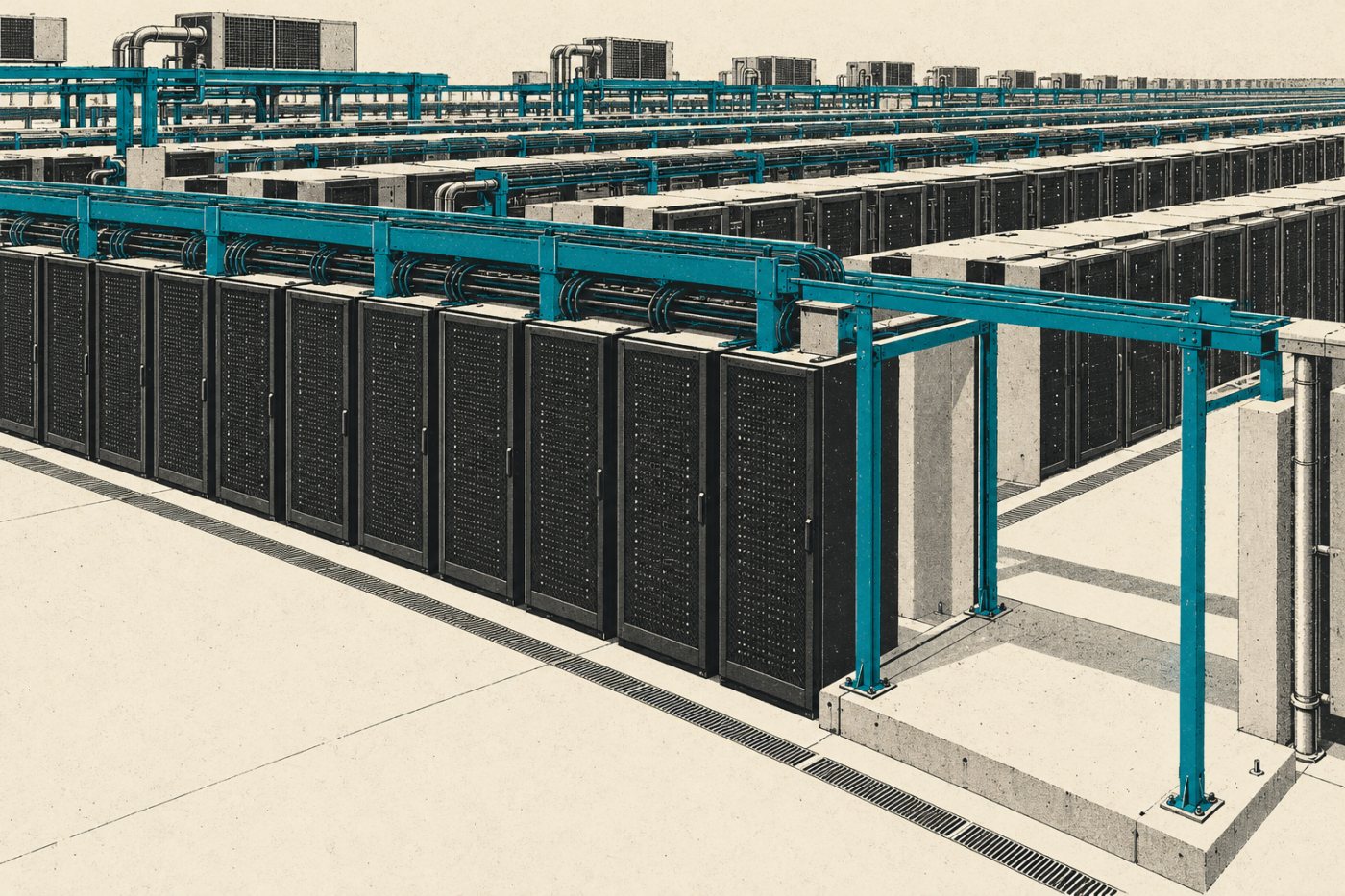 Datacenterinfrastruktur viser omfanget af investeringer, som kan blive ramt, hvis de ventede AI-gevinster udebliver.
