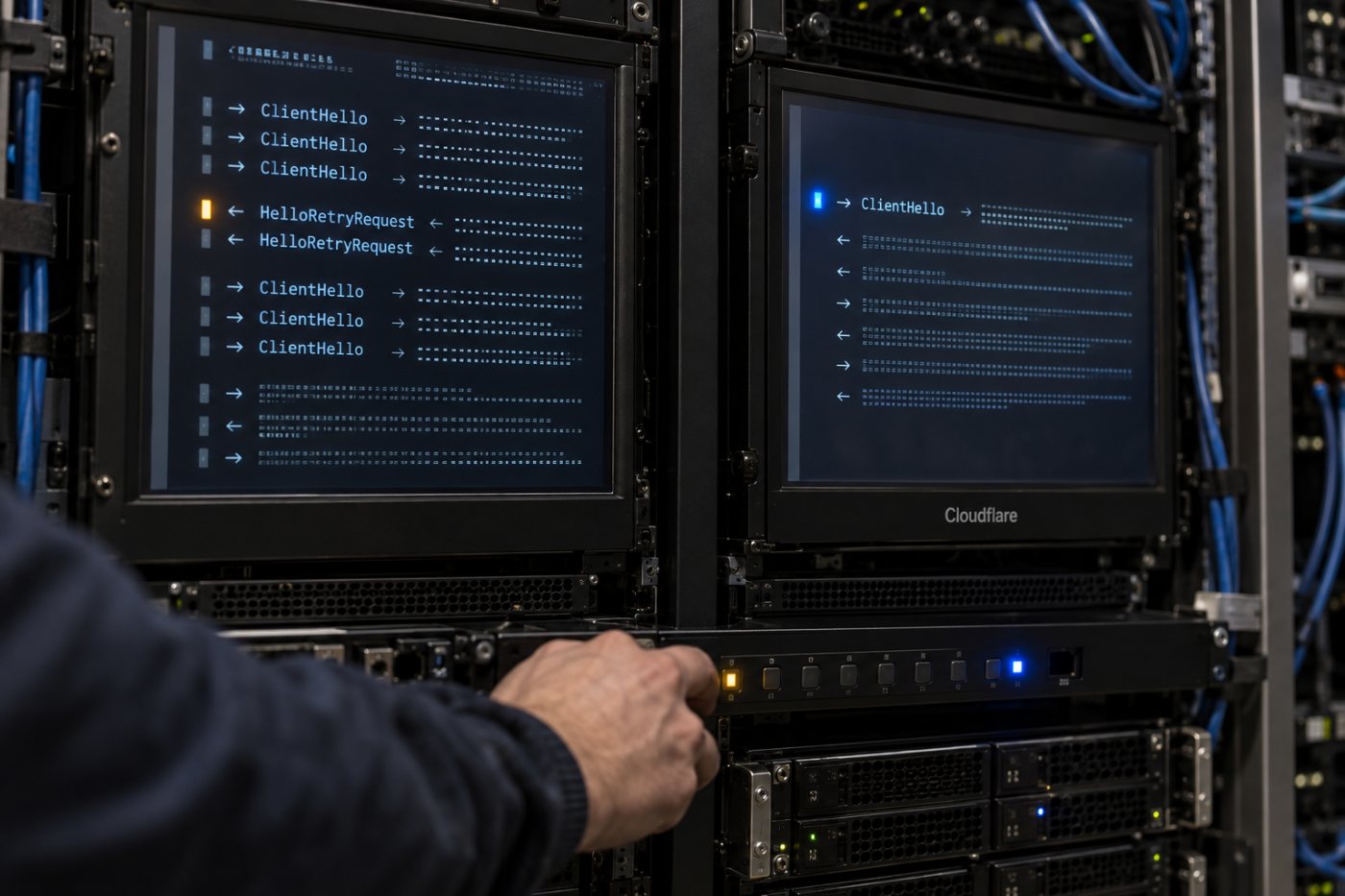 Comparaison d’un handshake TLS 1.3 avec HelloRetryRequest et d’un échange automatique conclu au premier ClientHello.