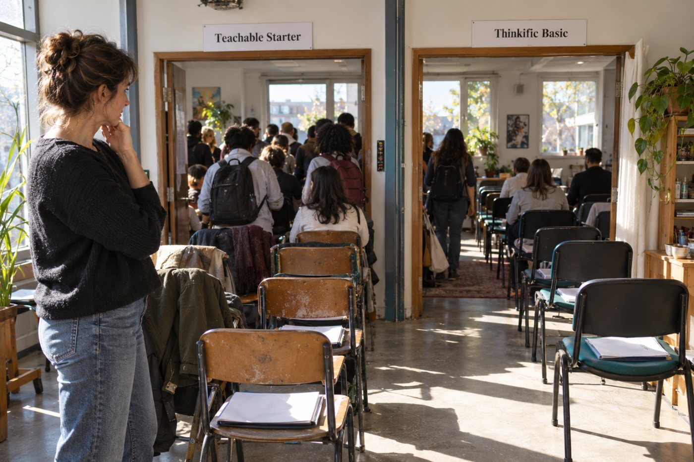 À 1 000 $ puis 3 000 $ de ventes mensuelles, le coût calculé de Teachable Starter augmente plus vite que celui de Thinkific Basic.