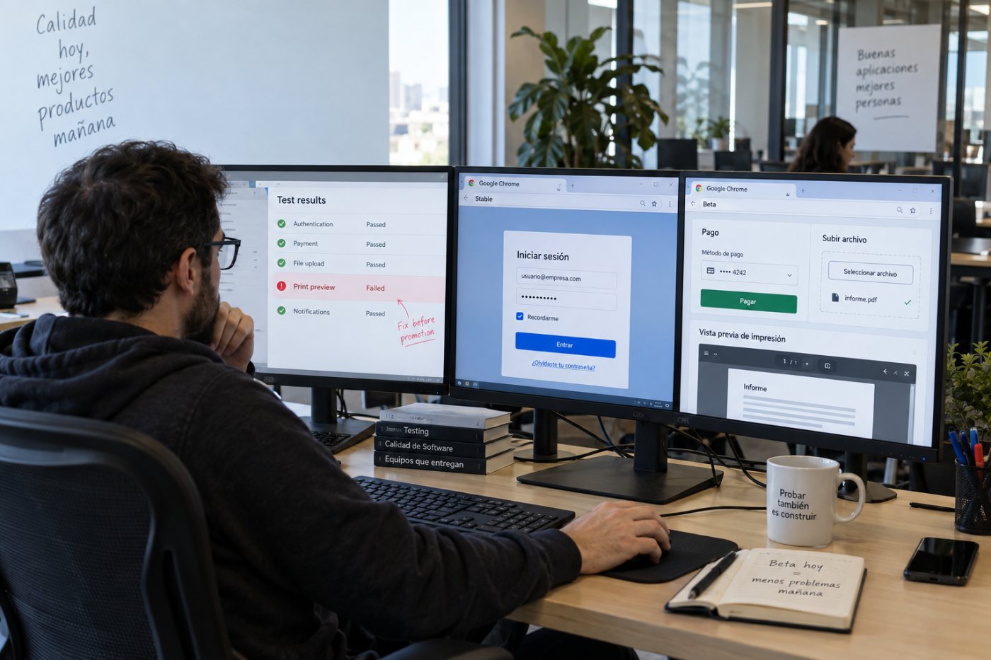 Una batería de pruebas compara Chrome Stable y Beta para detectar regresiones antes del siguiente lanzamiento quincenal.