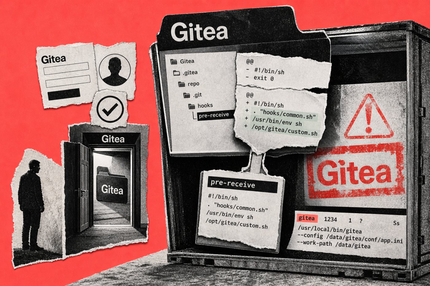 Gitea repository-controlled content becomes an executable Git hook after a write-authorized diffpatch request.