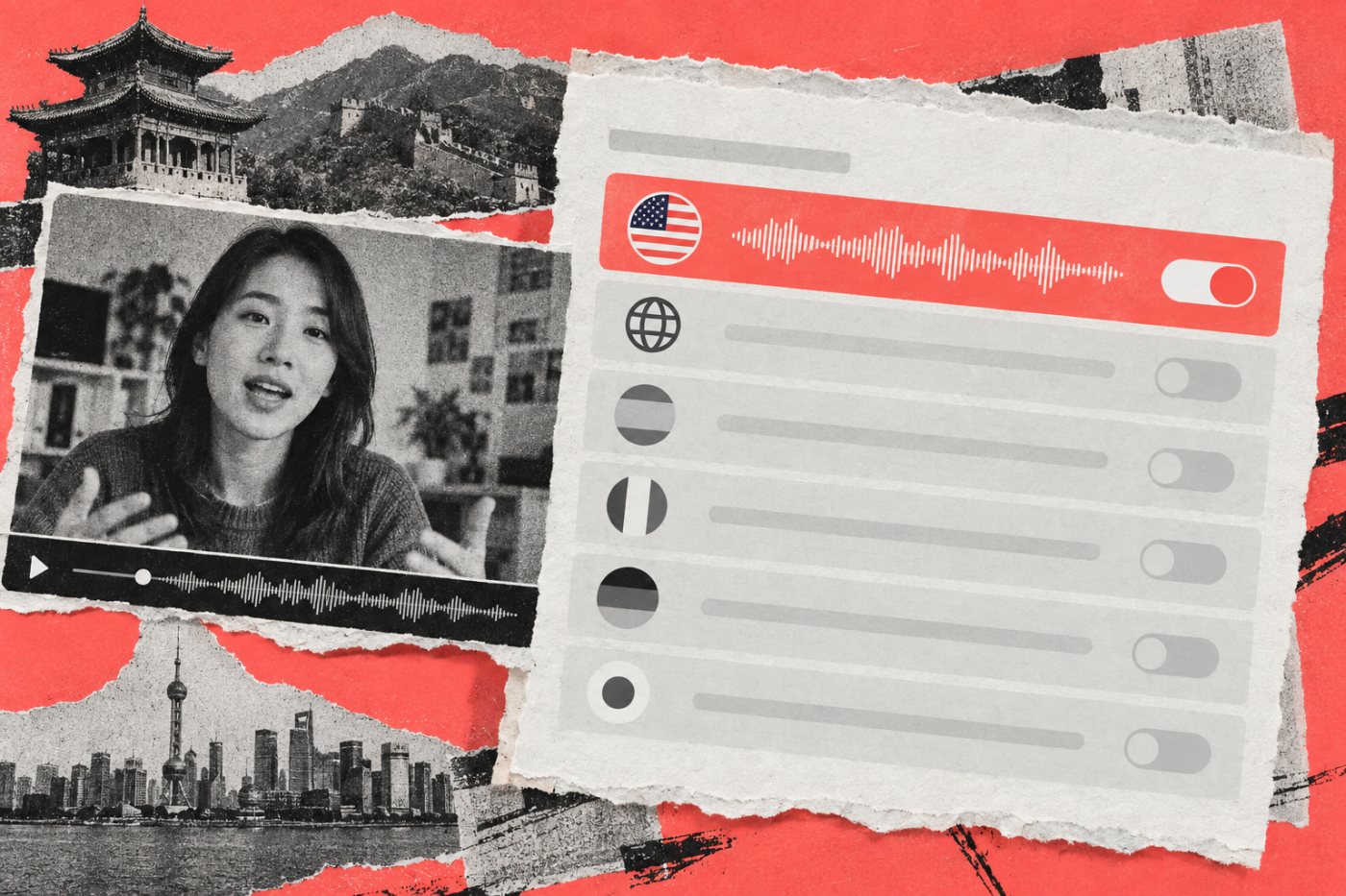 中文源视频在 YouTube 工作室中对应英语自动配音，其他目标语言尚未出现在可用列表中