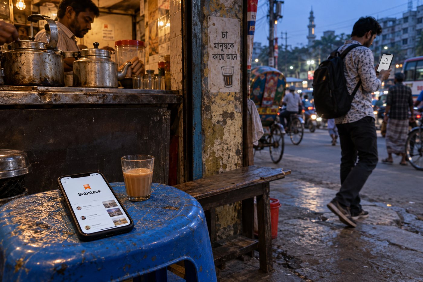 Substack-এর পাঠক খুঁজে পাওয়ার ব্যবস্থা ও Ghost-এর নিজস্ব ওয়েবসাইটকেন্দ্রিক পাঠক আনার পথের তুলনা।