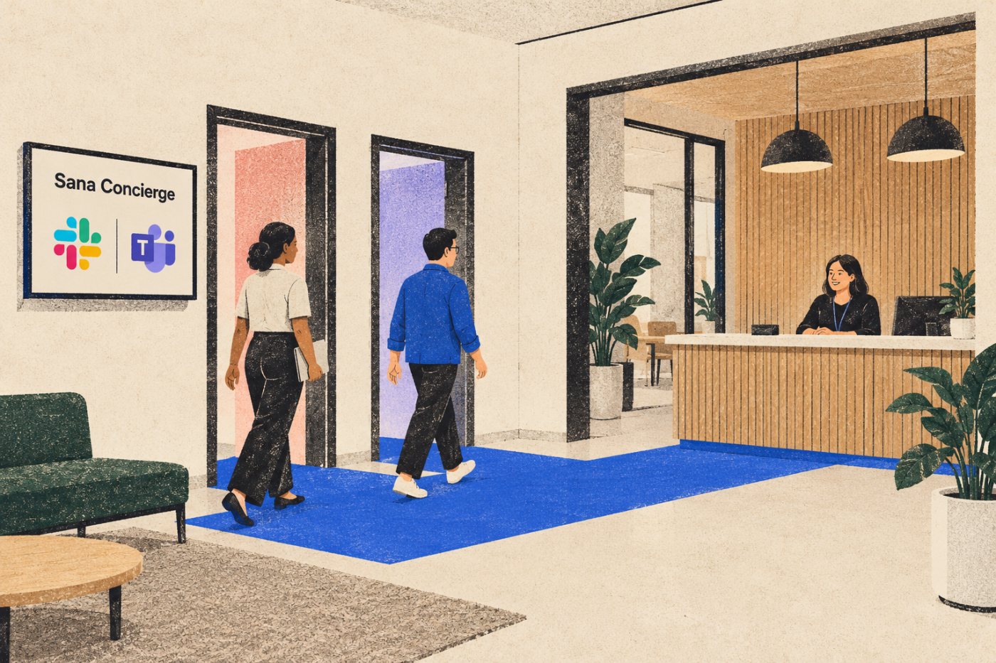 Sana Concierge kan knytte forespørsler fra Slack og Microsoft Teams til eksisterende saksbehandling og menneskelig oppfølging.