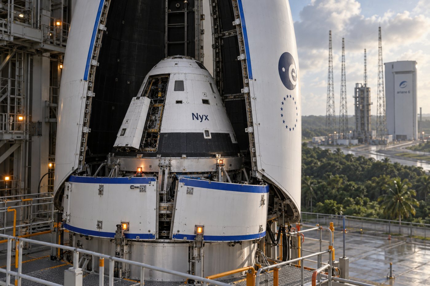 Nyx undergoes Ariane 6 launch preparation before its ISS qualification mission.