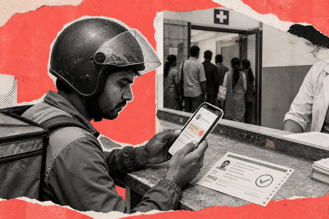 UAN से अलग AB-PMJAY लाभार्थी स्थिति की पुष्टि करता गिग कर्मी