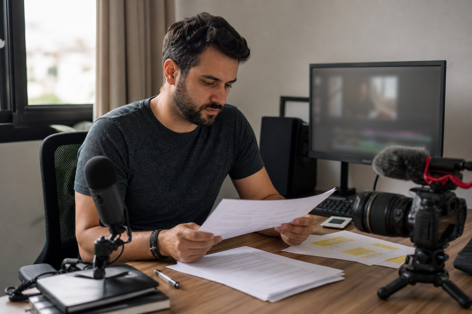 A creator prepares a YouTube upload and checks its production and disclosure materials