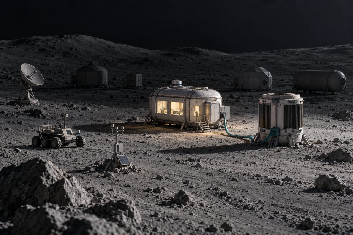 Запланаваны Lunar Reactor-1 забяспечвае энергіяй будучую месяцовую базу ў цемры.
