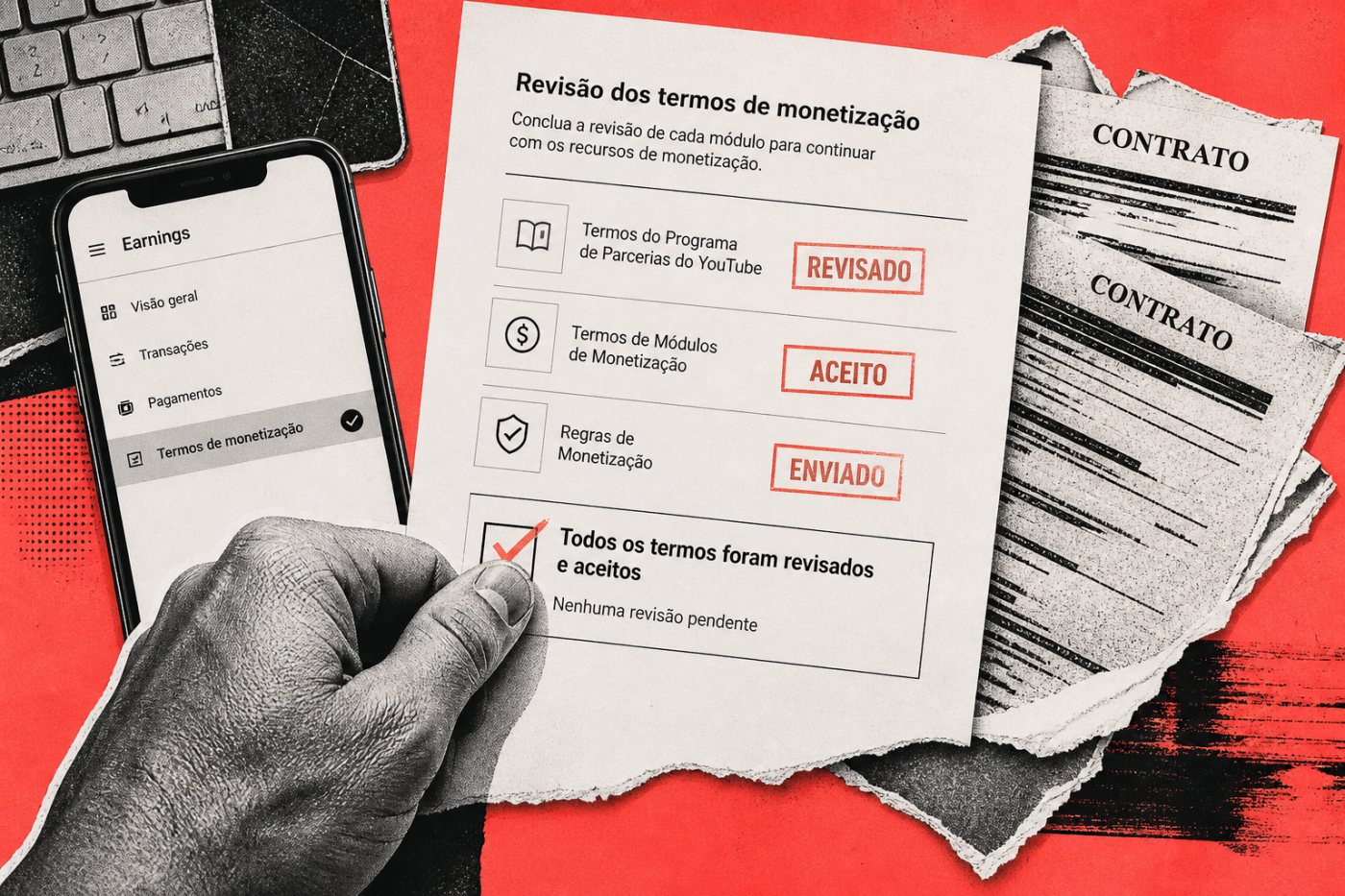 Parceiro atual revisa, aceita e envia os módulos aplicáveis no YouTube Studio antes do prazo.