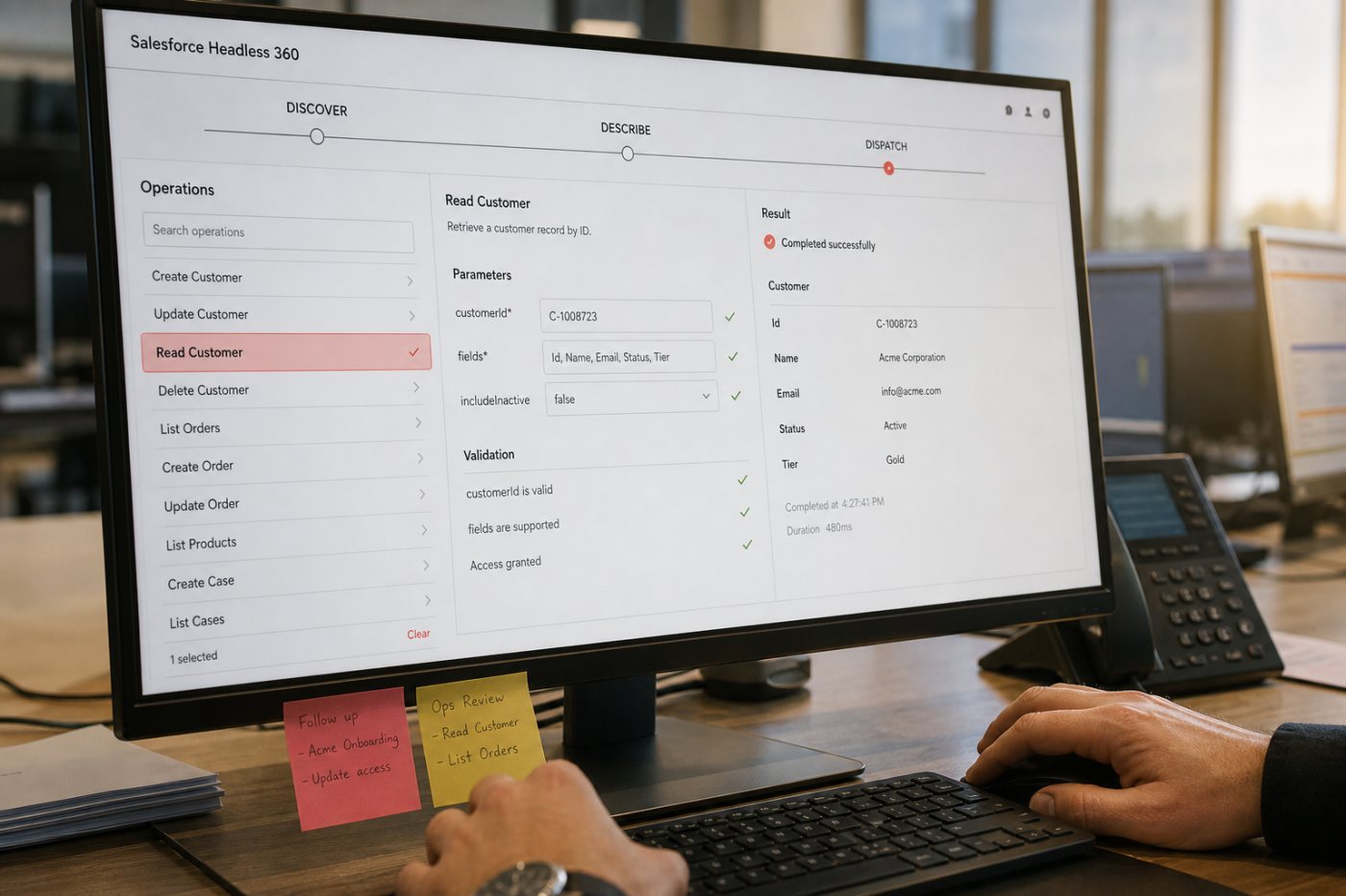 Headless 360 descobre, descreve e executa uma operação do Salesforce sem um conector exclusivo.
