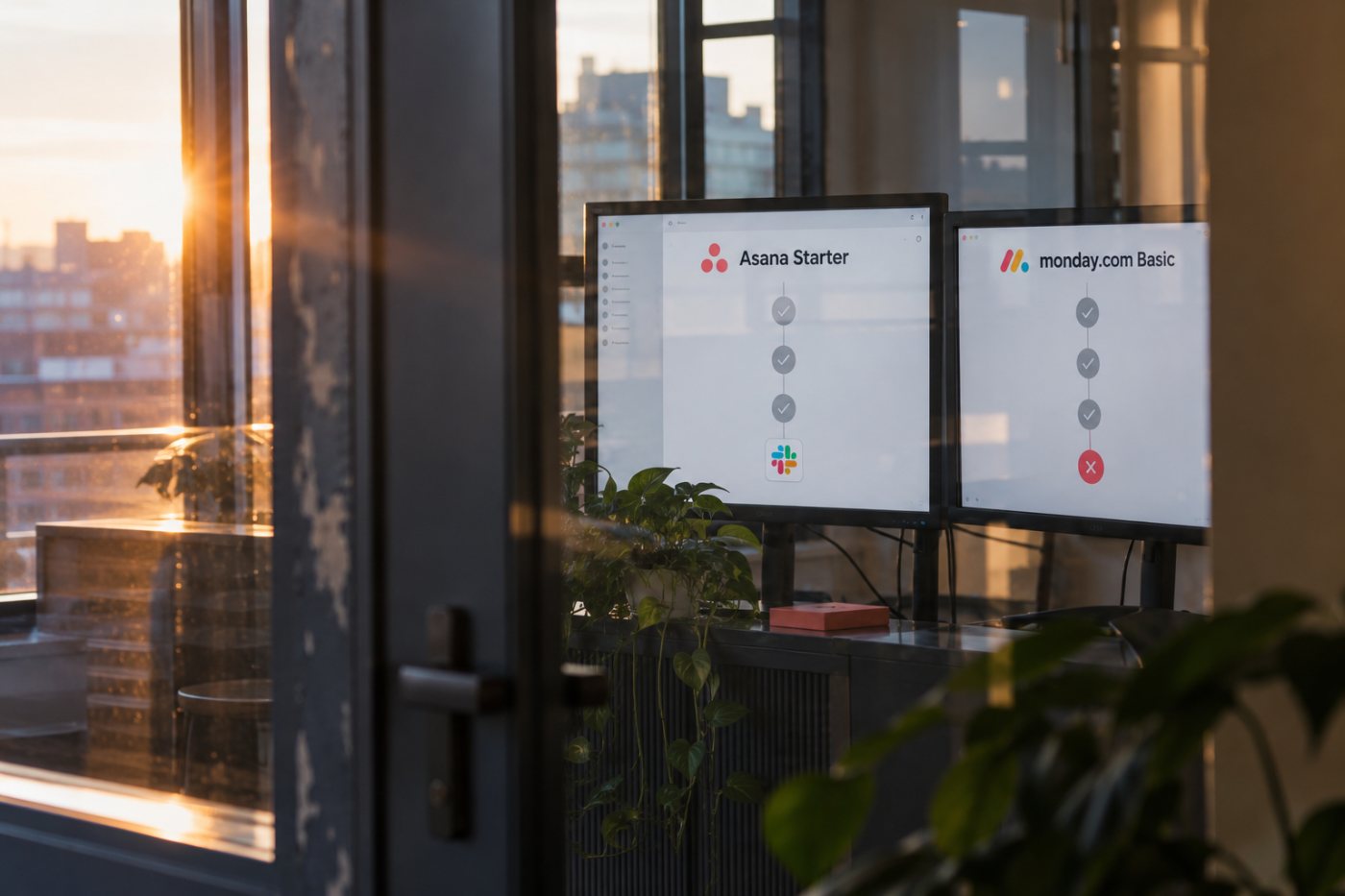 Asana åpner for integrasjoner på gratisnivået, mens monday.com knytter integrasjonshandlinger til Standard og en månedlig grense.