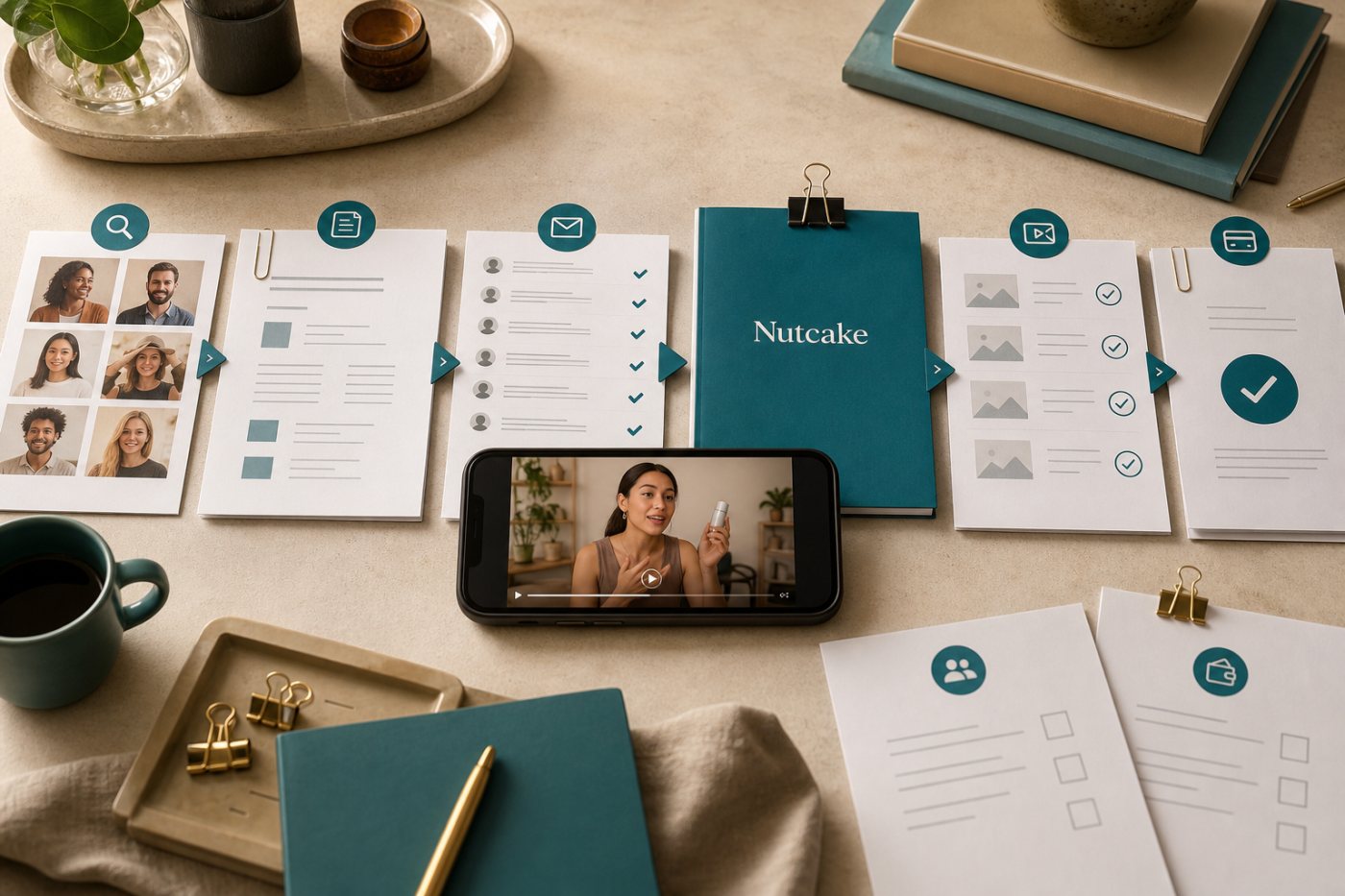 Nutcake suit la découverte, le brief, le contrat, la livraison et le paiement d’une campagne de créateurs.