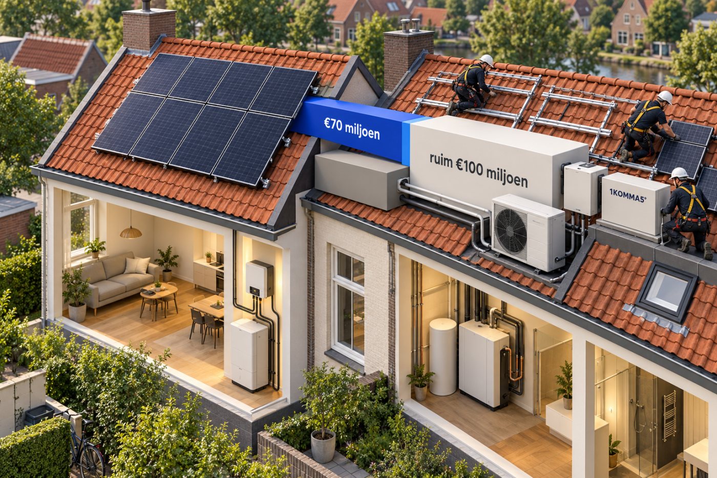 Bestaande zonnepanelen en uitbreiding van een huishoudelijke energie-installatie van 1KOMMA5°
