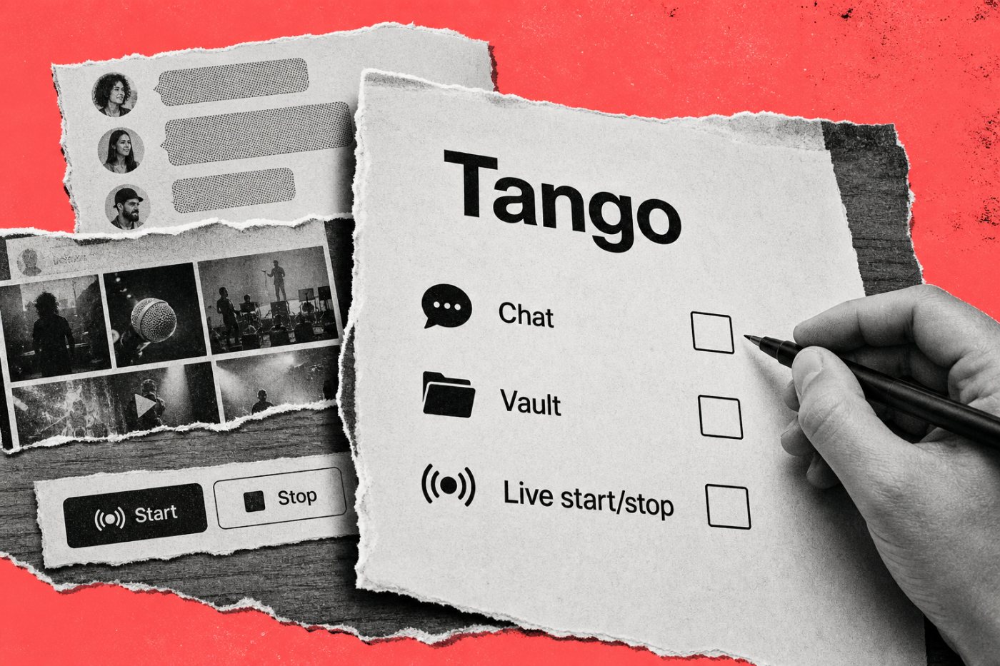 Tangoの外部連携でチャット、メディア、配信操作の権限を確認する状態