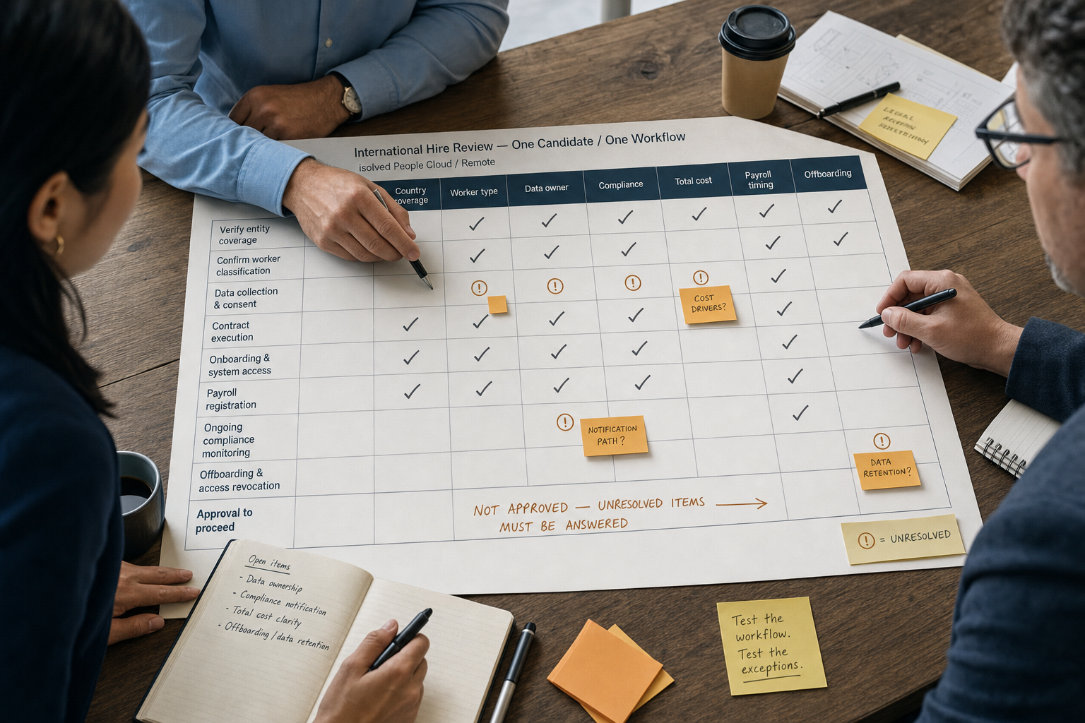 HR, finance, and legal teams evaluating country coverage, classification, compliance, cost, and offboarding before approving a global hire