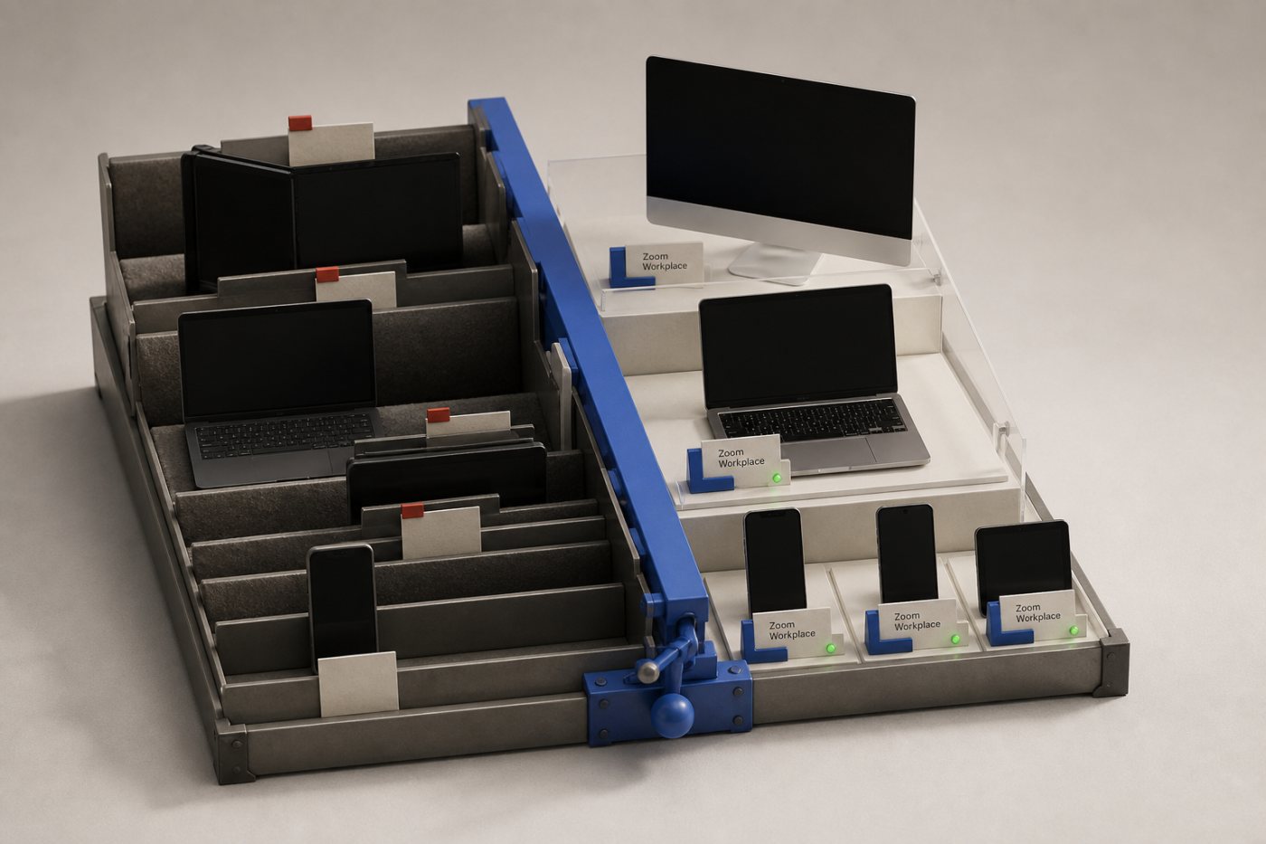A Zoom Workplace fleet is divided by platform and version to identify clients that remain below the patched release branches.