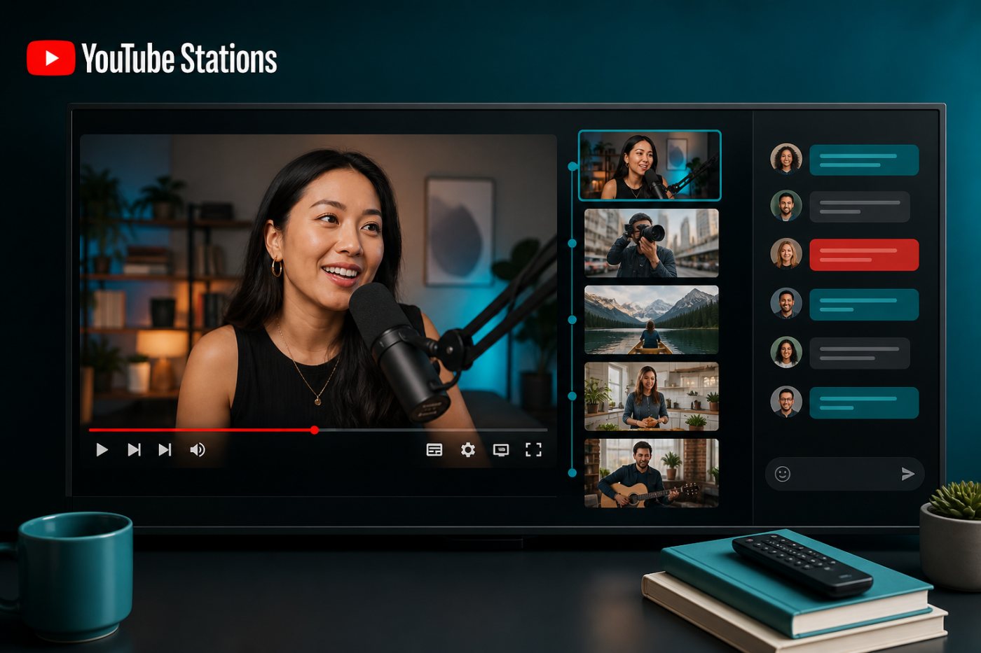 YouTube Stations ghép các video đã xuất bản thành chương trình phát liên tục có phiên xem chung.