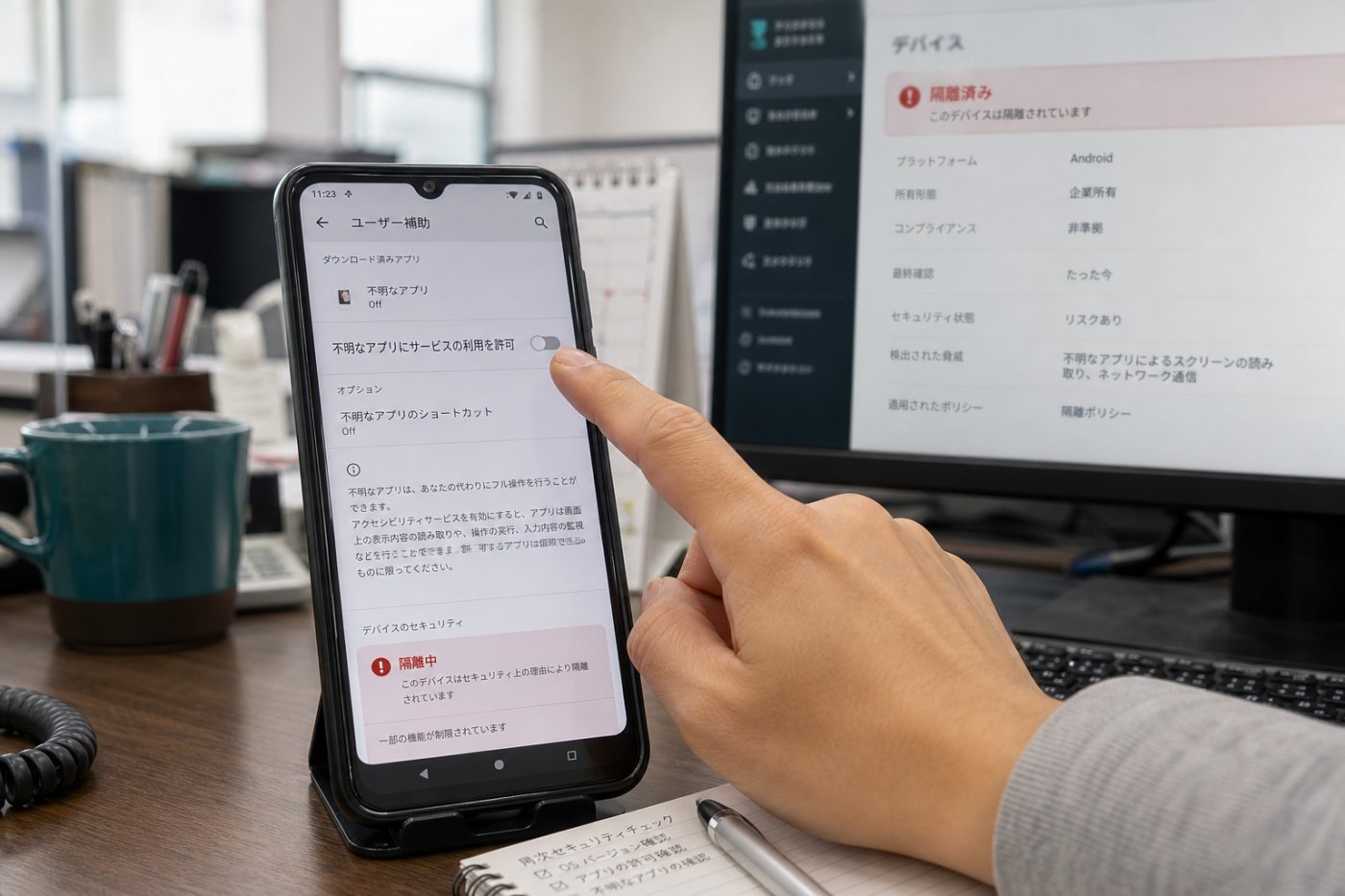 アクセシビリティ権限を求めるAndroidアプリを検知し隔離するモバイル防御