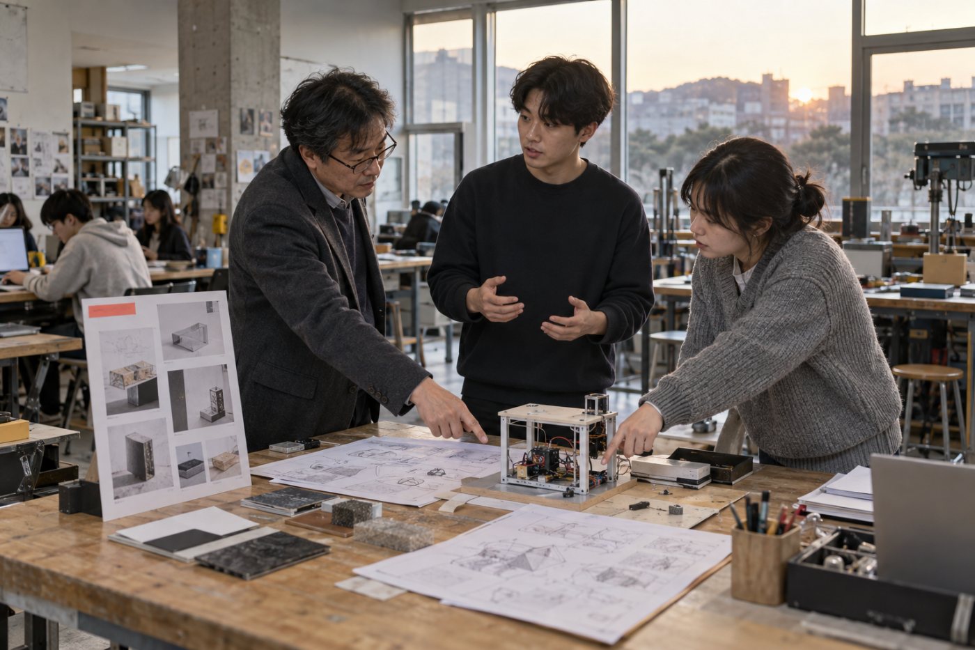 초기 경력 지원자의 구체적인 프로젝트 기여를 교수와 동료가 각자의 관찰 범위에서 확인하는 모습