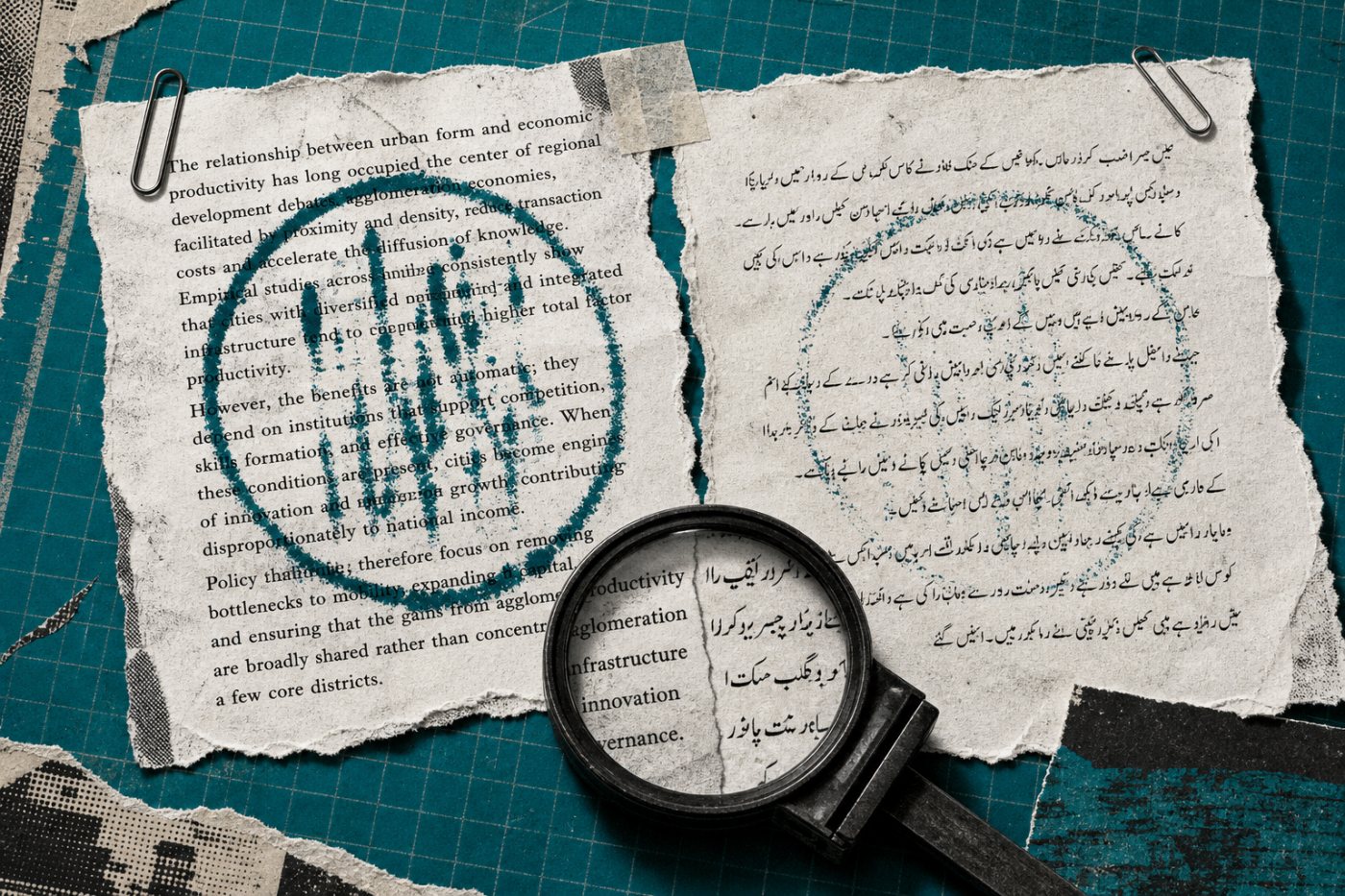 انگریزی عبارت کے اردو ترجمے کے بعد watermark detector کے اعتماد میں کمی