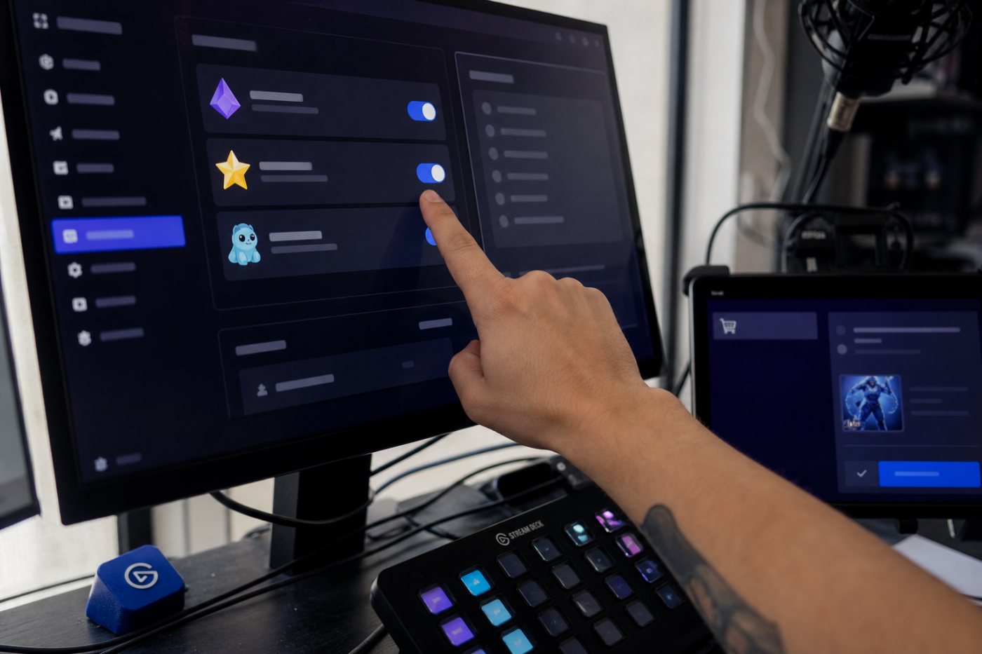 Tres estados en Twitch: herramientas de apoyo activas, saldo para usos internos y pago externo todavía no habilitado.
