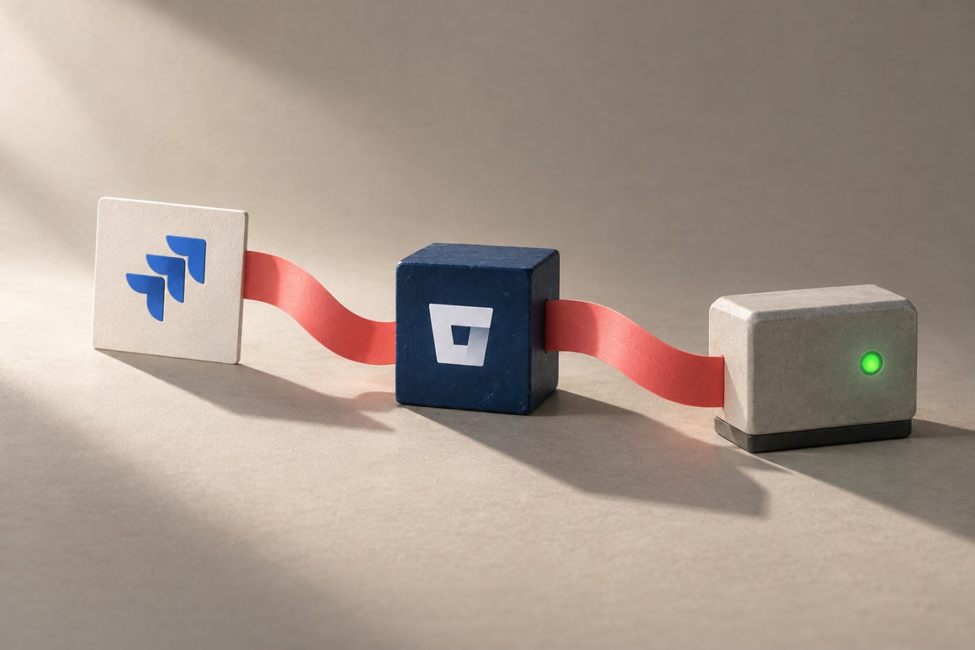 משימת Jira מקושרת להרצת Bitbucket Pipelines ולתוצאת הפריסה שלה.