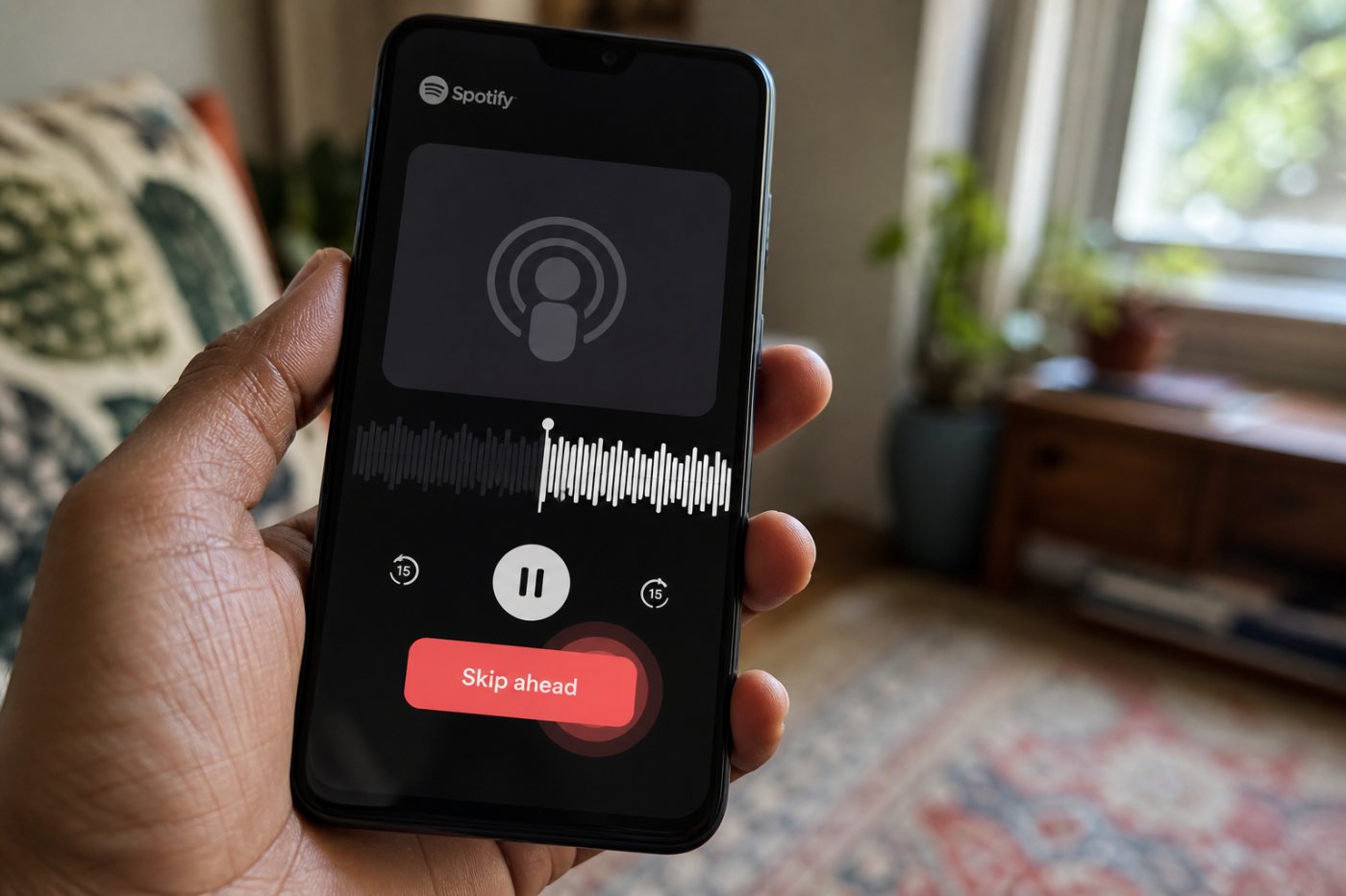 Spotify पॉडकास्ट में रिकॉर्डिंग वाला प्रायोजन छोड़कर अगला संपादकीय खंड शुरू होता है।