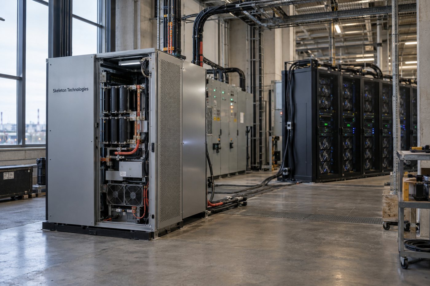 Skeleton Technologiesi superkondensaatorite ülesanne on tasandada AI andmekeskuse kiireid võimsuskõikumisi.