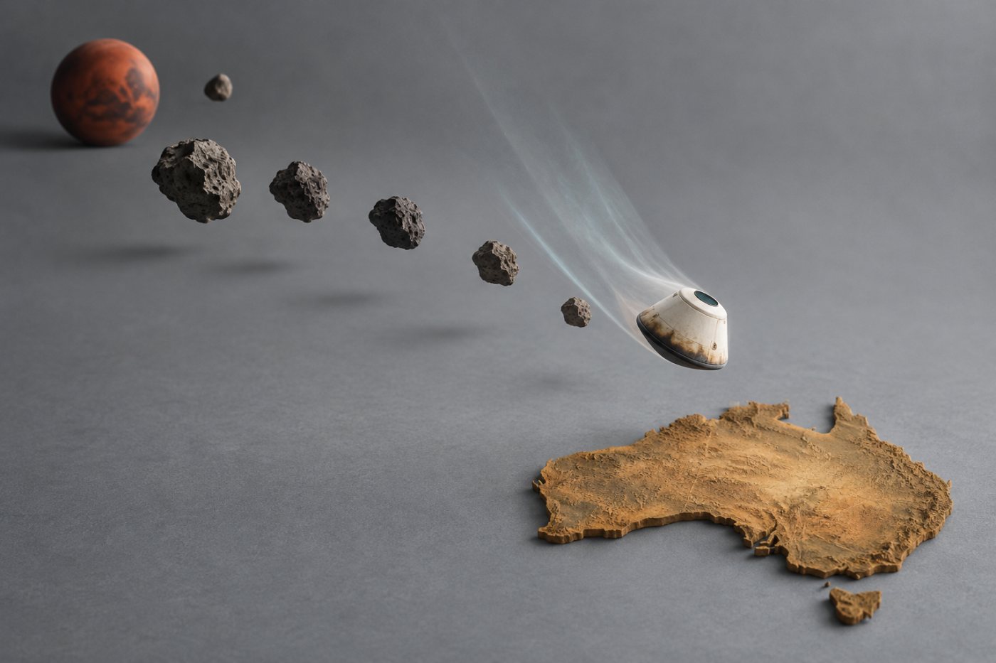 Die geplante MMX-Rückkehrkapsel bringt Material von Phobos über Australien zur Erde.