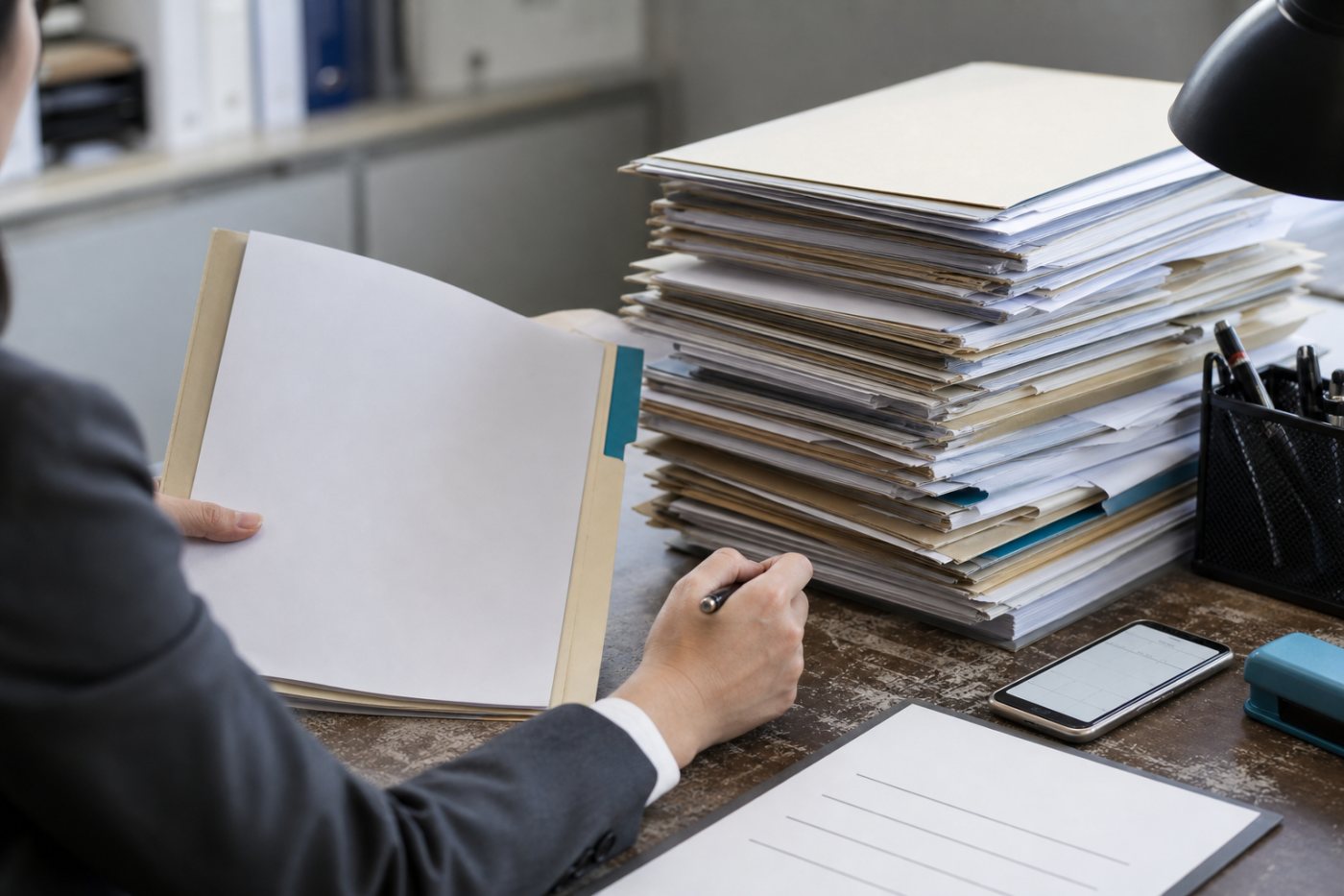 採用担当者が採用1件に集中した大量の応募を処理し、面接と決裁が残っている状況