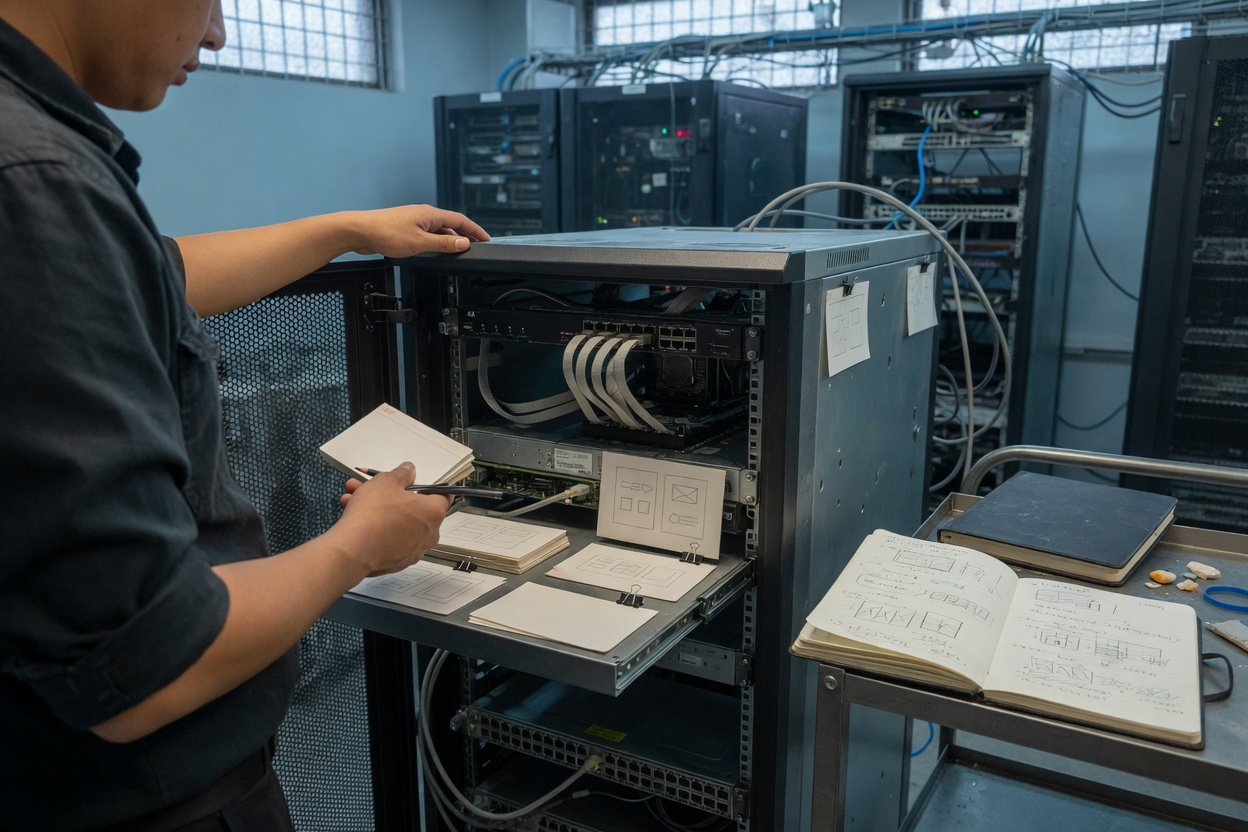 Server equipment and notebook used for verification of mitigations in a data center