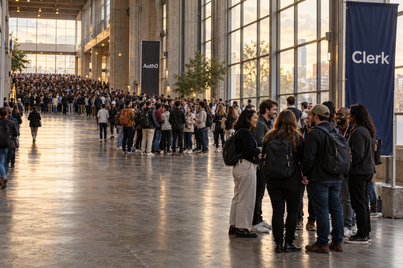Koşullu üç kayıt hunisinde Auth0 MAU ile Clerk MRU sayıları farklılaşıyor.