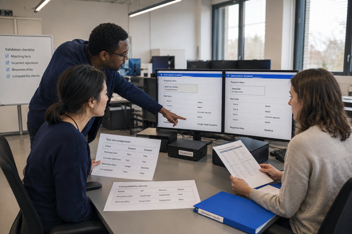 An enterprise team compares controlled tests of Resect AI’s intervention across accuracy, false positives, latency, and supported models.