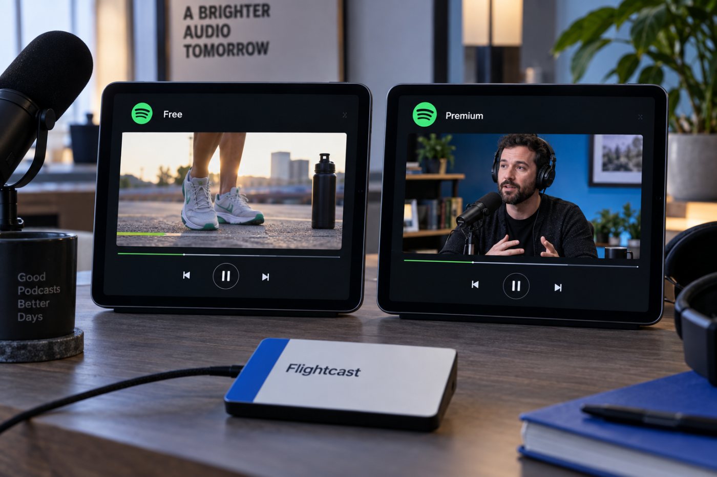La entrega en Spotify distingue entre una sesión gratuita con publicidad dinámica y una Premium.